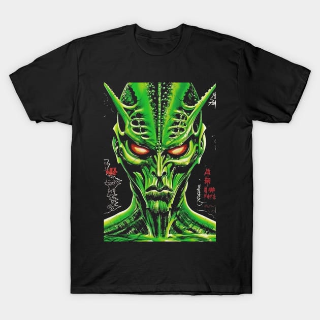 Retro Sci-Fi Green Space Alien Vintage Anime - Nostalgic Extraterrestrial Vibe T-Shirt by Soulphur Media